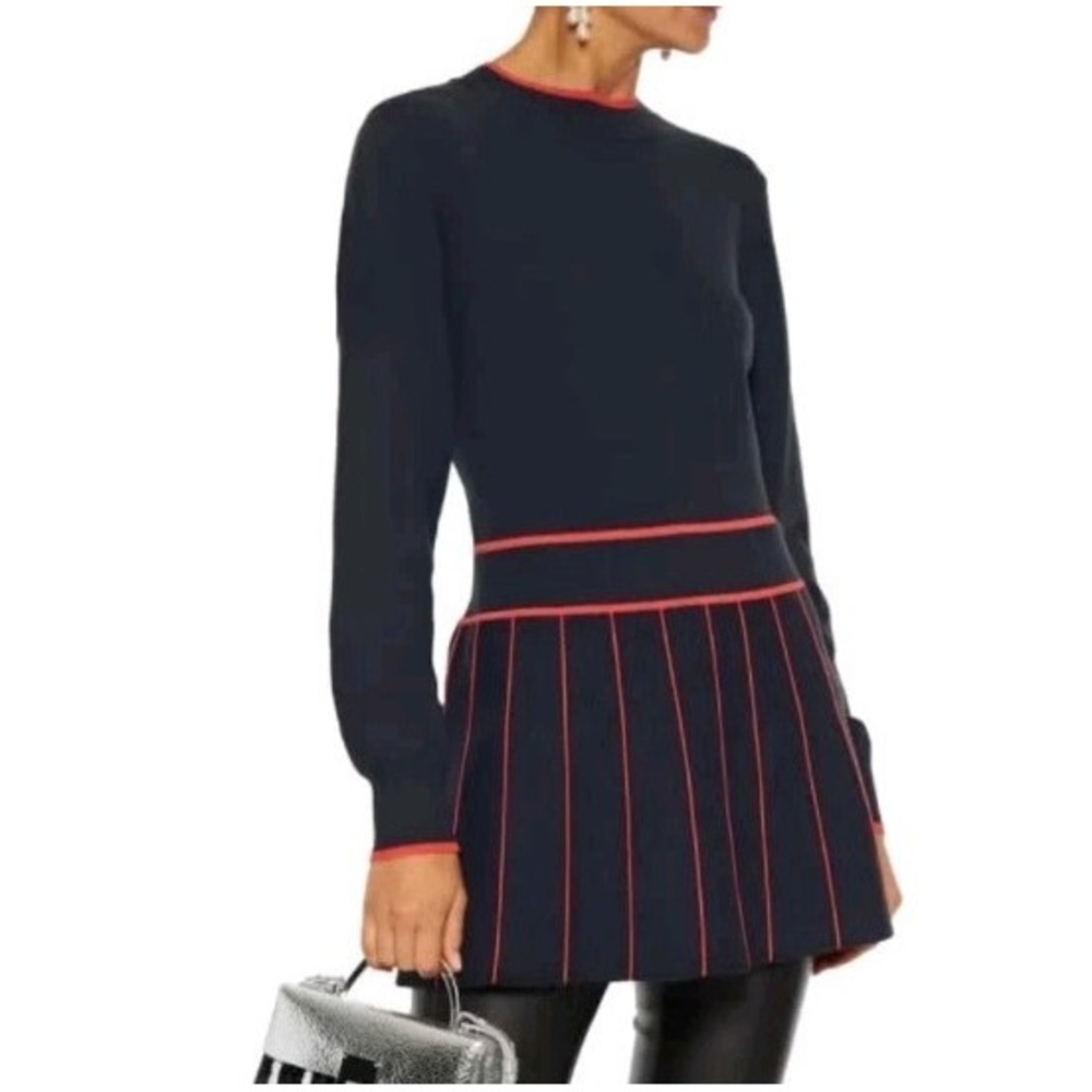 LELA ROSE SOLD OUT 2018  Stripe Knit‎ Top/ Minidr Navy Blue Cherry Red Stripes L